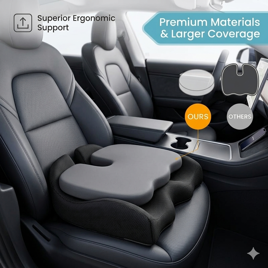 Orthopedic Car Seat Cushion – Memory Foam Comfort Pad