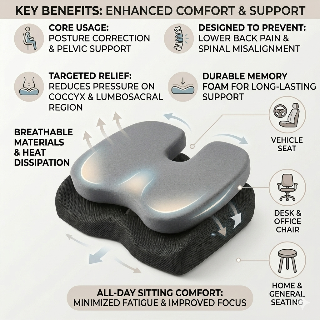 Orthopedic Car Seat Cushion – Memory Foam Comfort Pad