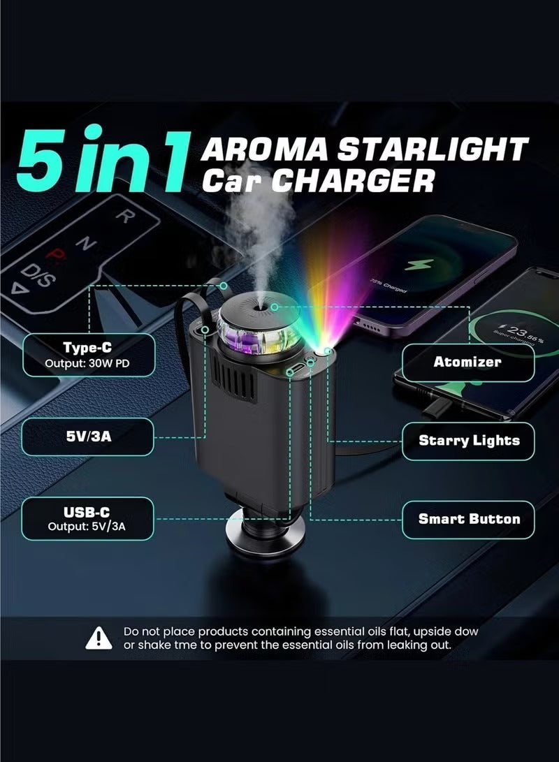 5 in 1 Retractable Car Charger with Starlight