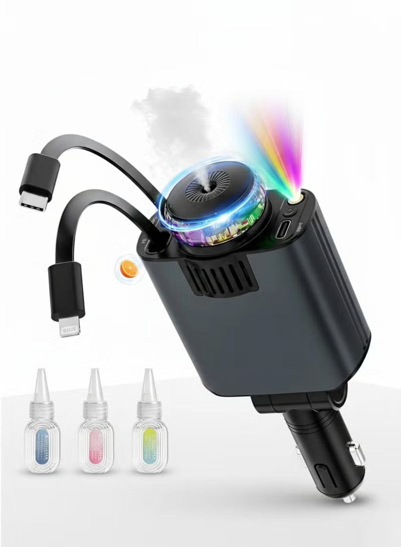 5 in 1 Retractable Car Charger with Starlight